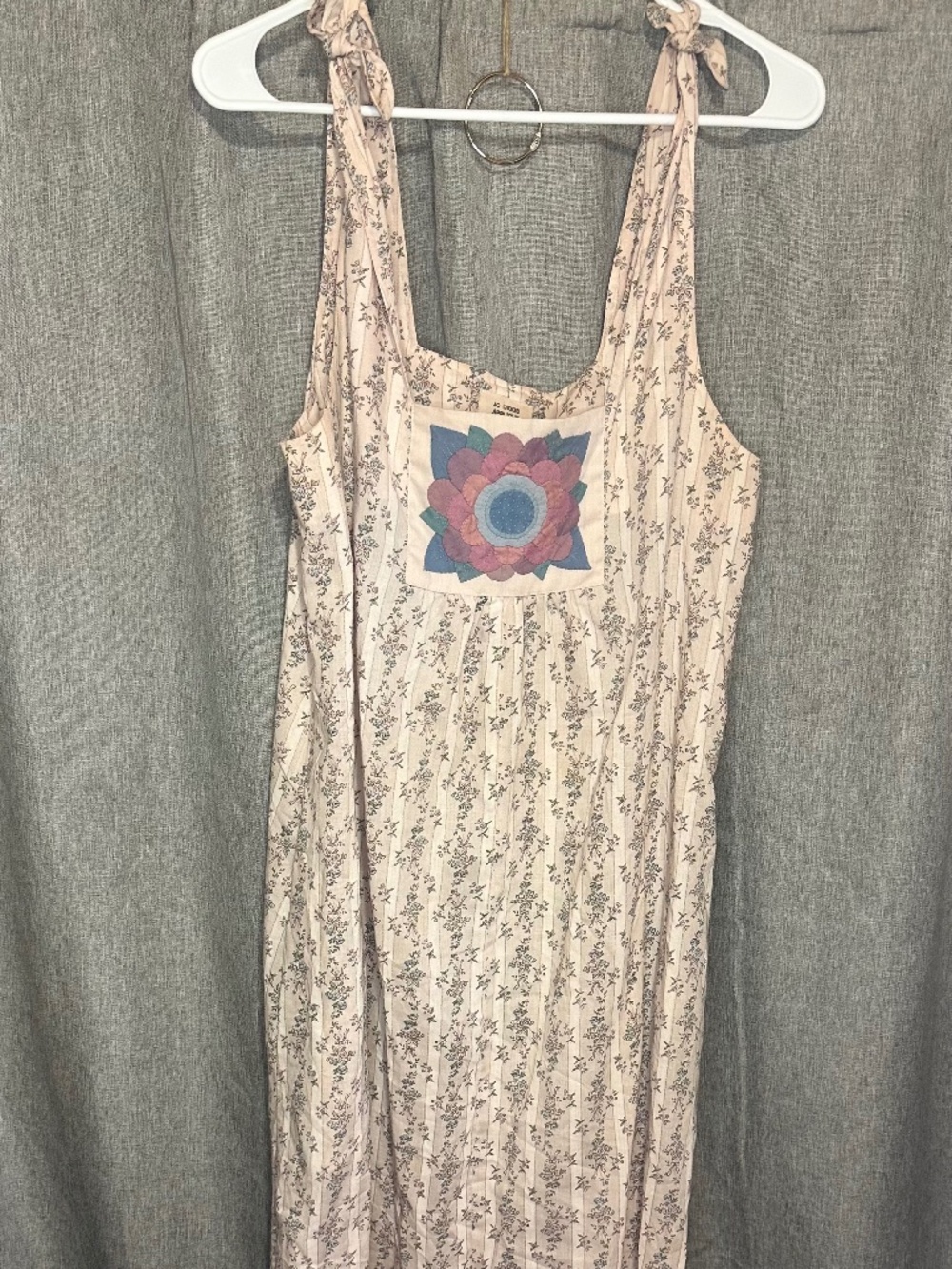 Vintage Quilted Dresden Floral Applique Tie-Strap Midi Sundress - S/M (No Tags)